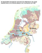 Land, water en doorgaande routes. Modern paleogeografisch onderzoek laat de verdeling land en water in veel beter detail zien dan vroeger mogelijk was. De structuur van het land, de belangrijkste doorgaande routes en centrale plaatsen tekenen zich af tegen de achtergrond van de paleogeografische kaart van rond 800 na het begin van de jaartelling.