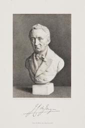 Portretbuste J.C. de Jonge. Dit portret van de historicus Johannes Cornelis de Jonge (1793-1853) stond oorspronkelijk in deel 5 van zijn werk <em>Geschiedenis van het Nederlandsche zeewezen</em> (tweede druk; Haarlem 1862).