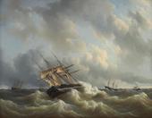 Het eskader van Prins Hendrik der Nederlanden met slecht weer in het Kanaal, oktober 1843